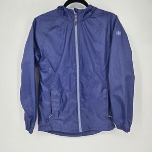 Swiss Alps Girls Rain Jacket L 14 Purple Hooded Windbreaker Water Resistant Hood